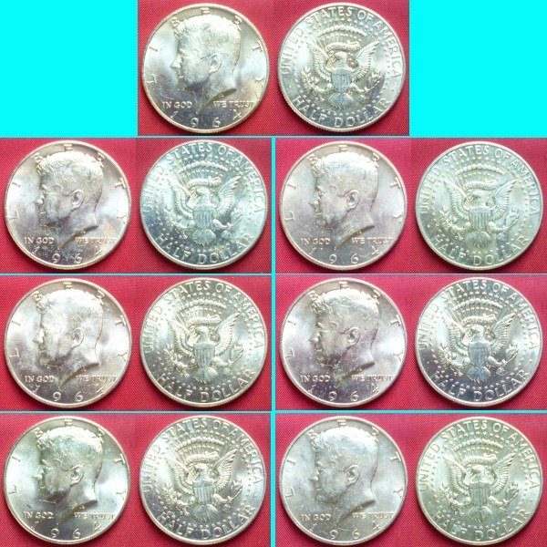 USA. 1/2 Dollars 1964 Kennedy Denver (7 pieces)