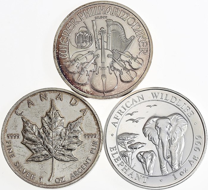 Monde. Lot de 3 monnaies en argent - Various dates 1991/2015