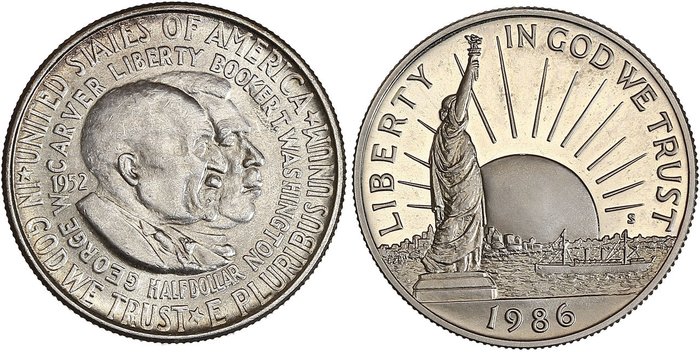 USA. Lot de 2 monnaies - 1/2 dollar commemorative - Various dates 1952/1986