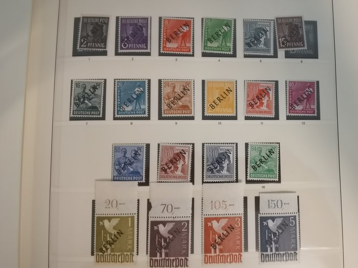 Berlijn 1948 - Black overprints Michel no. 17–20, upper margin pieces - 1-16 und 17P OR - 20P OR