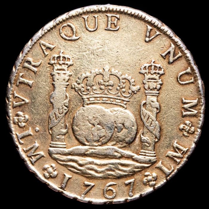 Königreich Spanien. Carlos III (1759-1788). 8 Reales 1767 J·M, Lima (Perú). Tipo Columnario.