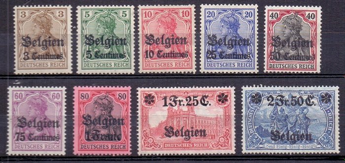 Belgique 1914 - First series of occupation stamps - OBP/COB OC1/9