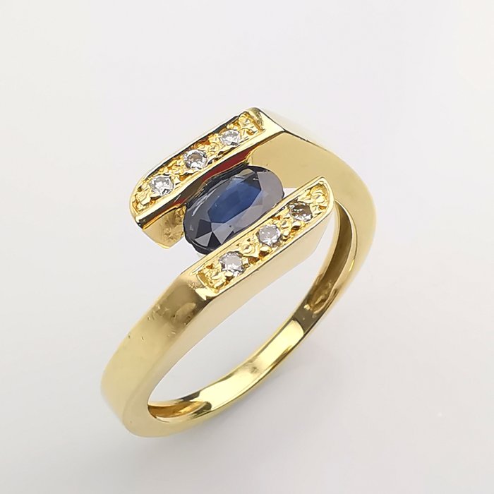 Image 2 of 18 kt. Yellow gold - Ring - 0.70 ct Sapphire - Diamonds