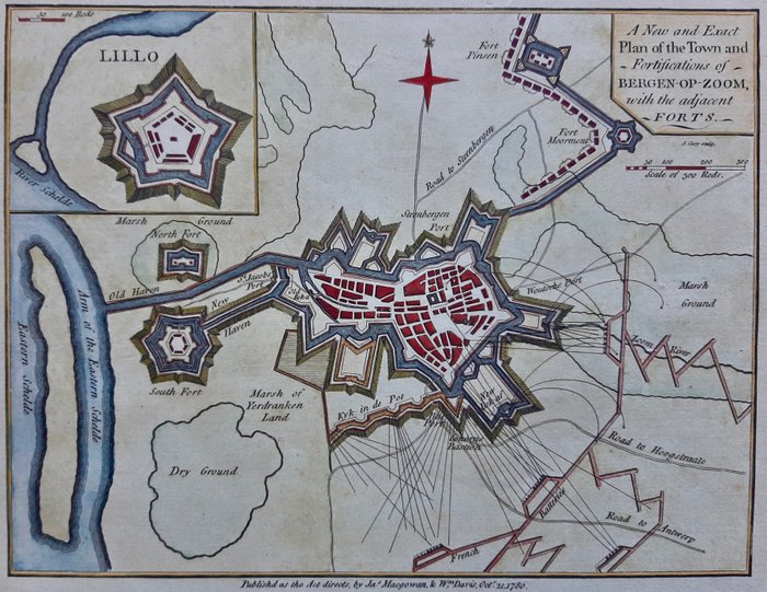 Nederland, Bergen op Zoom; John Cary - A New and Exact Plan of the Town and Fortifications of Bergen-Op-Zoom, (...) - 1780