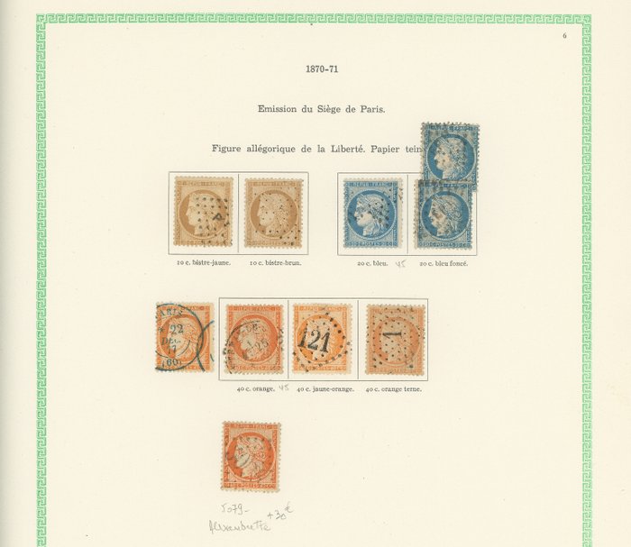 France 1870/1898 - COTE +7000 - Très belle collection classiques Cérès, Sages avec doubles pour nuances, 2cts Bdx Rep1, - Entre les n°36 et 106