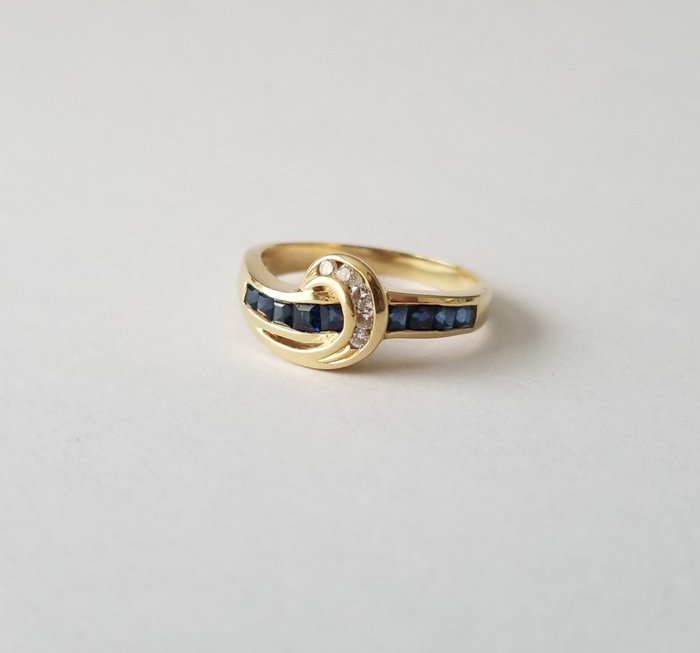 18 karaat Geel goud - Ring - 0.27 ct Saffieren - Diamanten