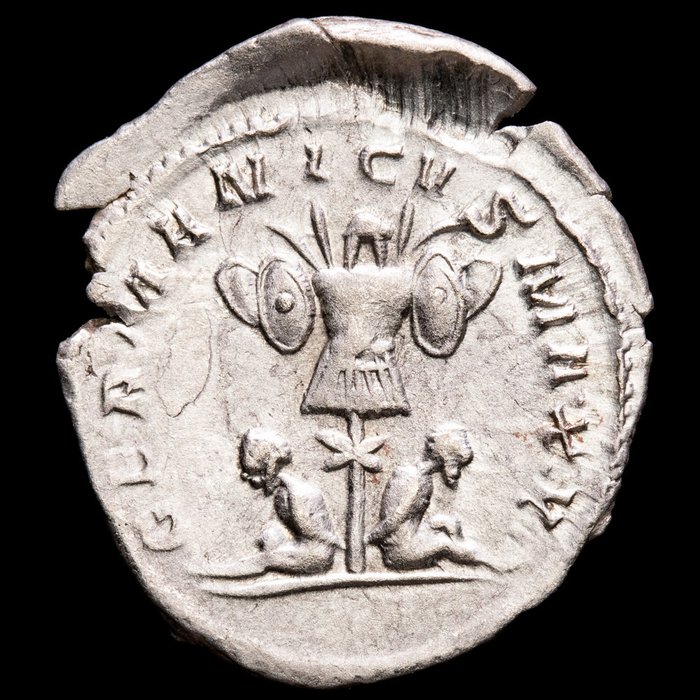 Roman Empire. Gallienus (AD 253-268). AR Antoninianus,  Cologne mint - GERMANICVS MAX V, trophy flanked by bound and seated captives.