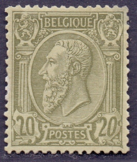 Belgien 1886 - Leopold II in left-looking profile, 20c olive on greenish - OBP/COB 47 - goed GECENTREERD