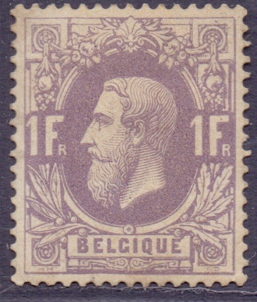 Belgique 1874 - Leopold II 1F dark violet (1870) - OBP/COB 36a - goed gecentreerd