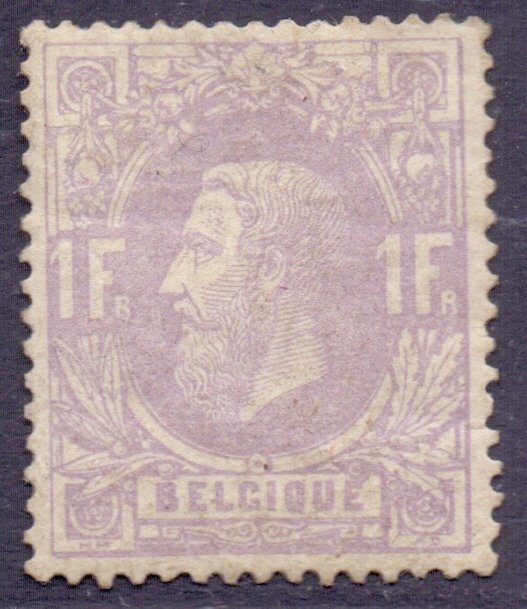 Belgien 1874 - Leopold II 1F Malve - OBP/COB 36 - goed GECENTREERD