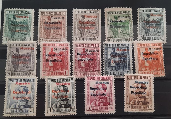 Guinea 1932 - Different types. Complete overprinted set and ‘Muestra’. No Reserve Price. - Edifil 230M/243M