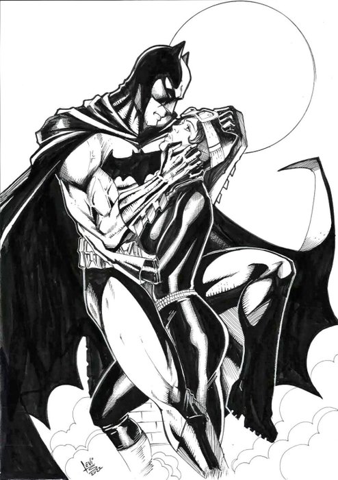 Batman, Catwoman - Levi - A3 Illustrazione Originale Firmata - Page volante