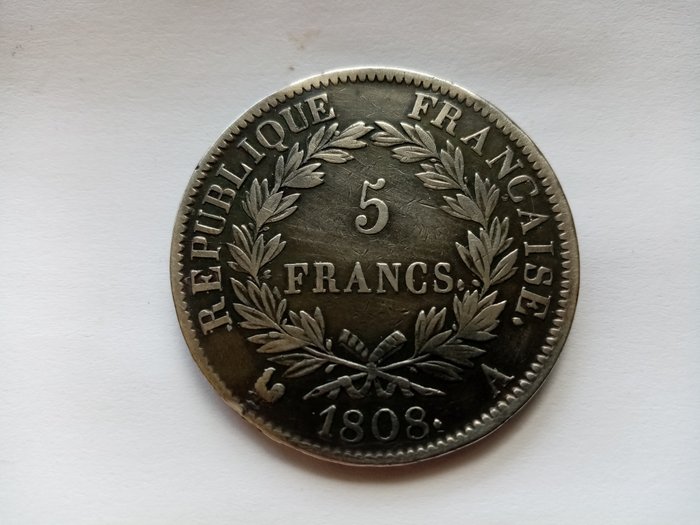 France. Napoléon I (1804-1814). 5 Francs 1808-A, Paris