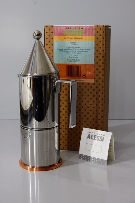 Aldo Rossi - Kaffeemaschine -  „La Conica“ – 3 Tassen, 15cl - Hochglanzpolierter Edelstahl mit Kupferboden
