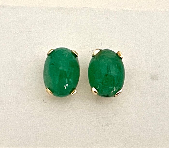 14 kt. Yellow gold - Earrings - 3.28 ct Emerald