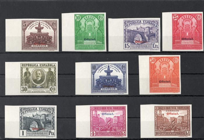 Spanje 1931/1931 - Pan-American Postal Union. Official. Imperforated - Edifil 620s/629s