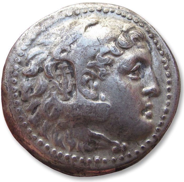 Pamphylia, Aspendos. Struck in name of Alexander III - posthumous. Silver Tetradrachm,  dated CY 27 = circa 186-185 B.C. - with (Seleucid ?) anchor countermark -