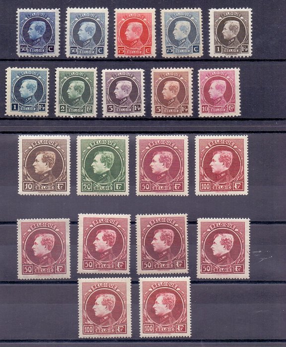 Belgien 1929 - Small Montenez and Large Montenez - Parisian and Mechelen printing - OBP/COB 187+211/19+289/92+291A/B/C+292A/B