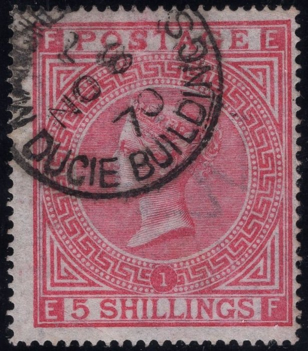 Großbritannien - Sg 126 5/- Rose Plate 1.  A very fine used example with steel cds - Sg 126