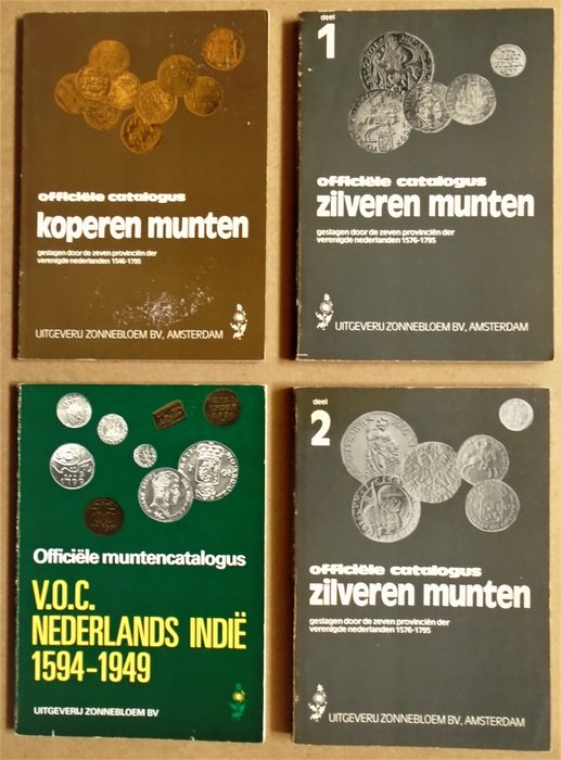 Vier officiële catalogi, uitgegeven door Uitgeverij Zonnebloem bv, Amsterdam. - Zilveren, Koperen & V.O.C. munten. - 1981/1988