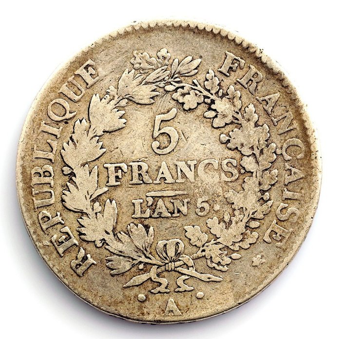Frankrijk. Directoire (1795-1799). 5 Francs An 5-A Union et Force