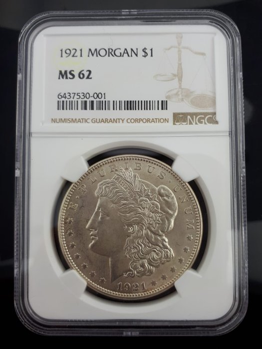 USA. Morgan Dollar 1921 in MS62 NGC Slab