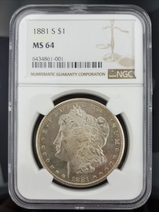 États-Unis. Morgan Dollar 1881-S (San Francisco) in MS64 NGC Slab
