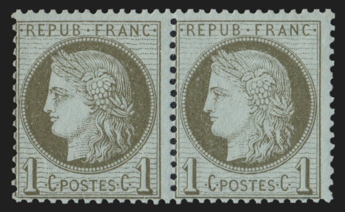 France 1872 - Cérès 1c vert-olive en paire, neuf ** sans charnière - Yvert n° 50