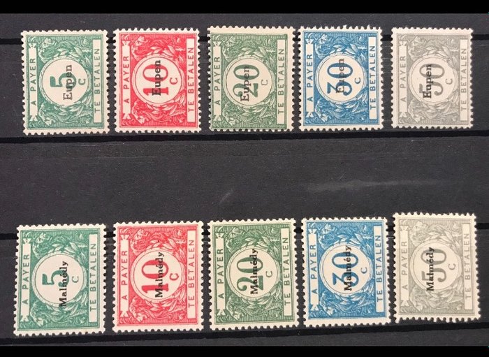 Belgien 1920 - Occupation stamps "Belgian Occupation in Germany" : Penalty postage due stamps Overprint "Eupen" & - POSTFRIS - OBP/COB OC79/83 + 101/105