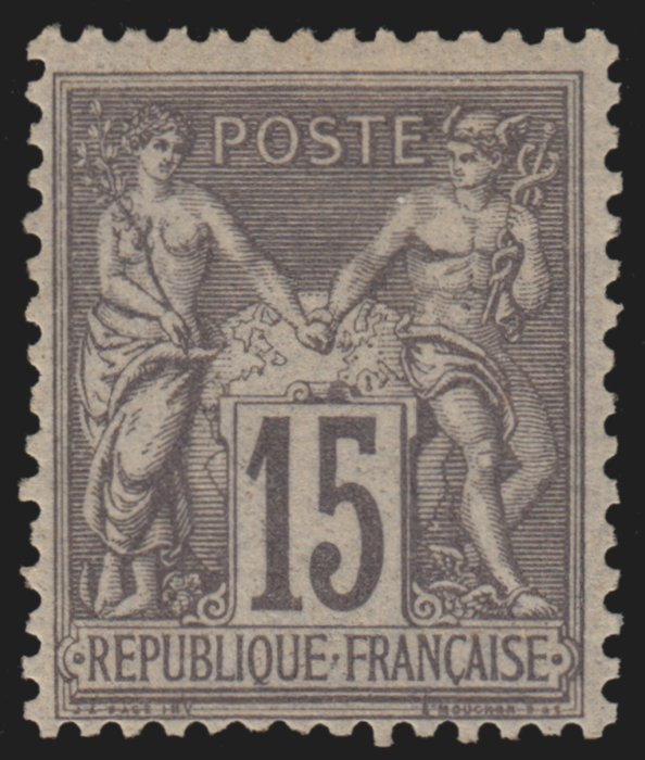 France 1876 - Sage 15c gris, Type II, neuf * quasi ** signé SCHELLER - Yvert Taxe n° 77
