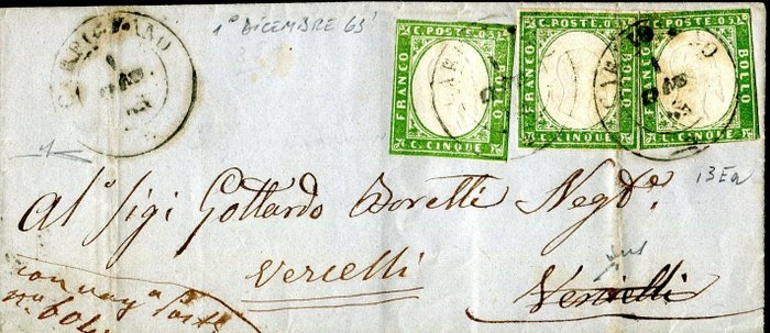 Italian Ancient States - Sardinia 1863 - Last month of use of the stamps of Sardinia, NO RP - Sassone 13Ea