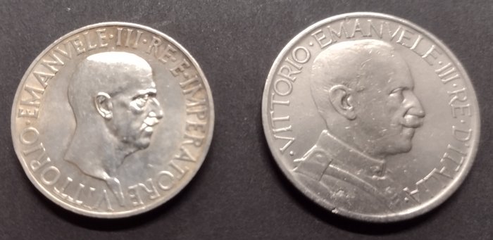 Italy, Kingdom of Italy. Vittorio Emanuele III di Savoia (1900-1946). 5 lire fecondità 1936 + buono 2 lire 1926