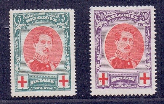 Belgien 1915 - Large Medallion Albert I with deviating perforation: the largest and smallest denomination - OBP/COB 132A + 134A