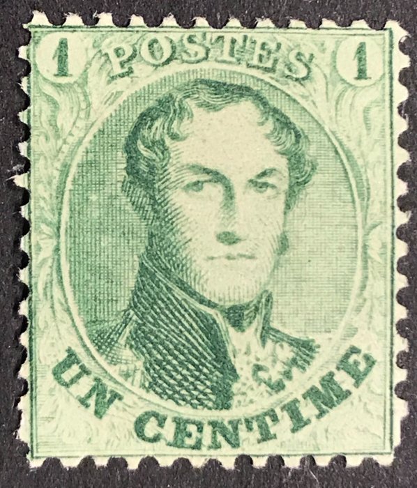 Belgien 1863 - Leopold I perforate Medallion 1 centimes - Deep bright green - Perforation 12.5 x 12.5 - Most - OBP 13