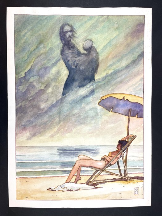 Milo Manara - illustrazione originale "Due mondi" - Firmata - Page volante - Exemplaire unique