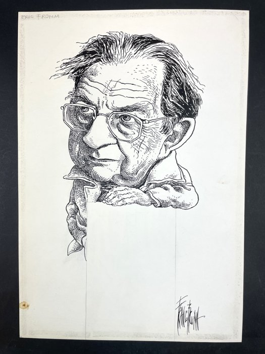 Franco Bruna - ritratto originale caricatura "Eric Fromm" - Page volante - Exemplaire unique