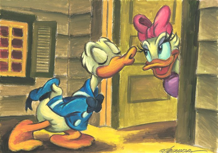 Donald & Daisy - Donald's Visit - Original Painting - Joan Vizcarra - Acrylic Art - Original Artwork