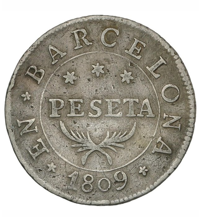Espagne. José Napoleón (1808-1813). Peseta 1809. Barcelona - Escasa