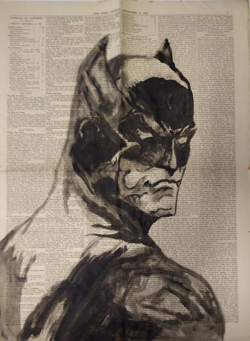 Batman - Original hand painted on old page of The Times (1910) - EO