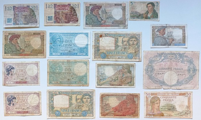 France - Lot 16 banknotes - 5-10-20-50 francs - Various dates 1923/1951 - Fayette F.04/F.20