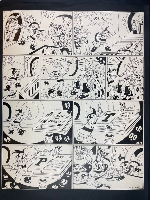 Antonio Rubino - Tavola Originale "Lupetto e la Nave Nina: il Libro dei Segreti" - Firmata - Losbladig - Uniek exemplaar - (1953)