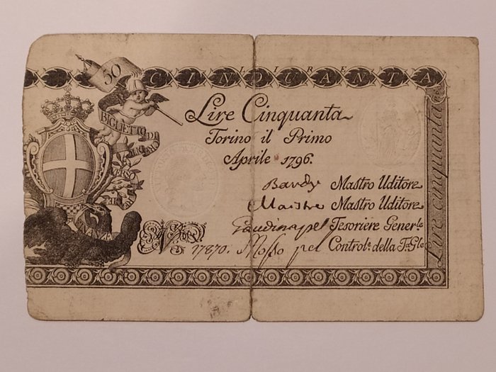 Italy, Royal Finance of Turin - 50 Lire 01/04/1796 - Gav. Boa. 01.0040