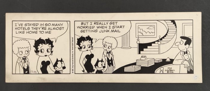 Felix, Betty Boop - The Walker Bros - Original Daily Strip "Betty Boop e Felix" - Signed - Page volante - Exemplaire unique - (1982)