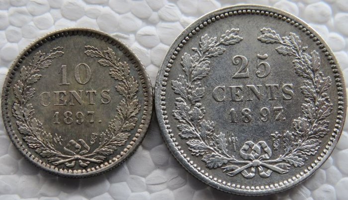 Netherlands. Wilhelmina (1890-1948). 10 en 25 Cent 1897