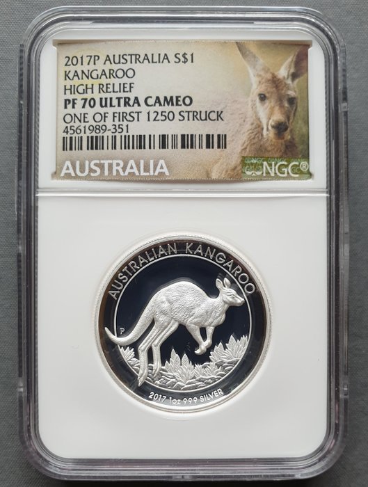 Australie. 1 Dollar 2017P Kangaroo High Relief NGC PF70 ULTRA CAMEO - 1 oz