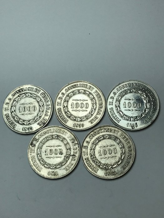 Brésil. 1000 Reis 1853 + 1859 + 1860 + 1861 + 1863 (5 pieces)
