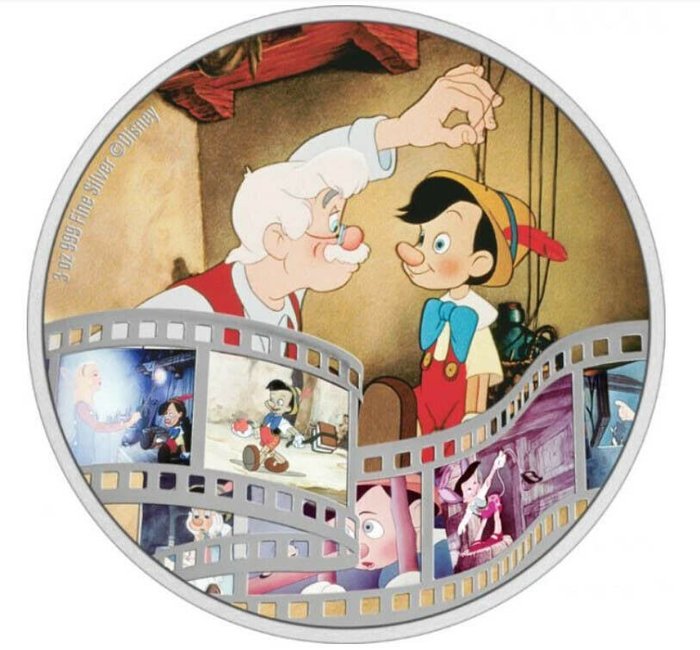 Niue. 10 Dollars 2022 - Proof Disney - Cinema Masterpieces - Pinocchio - 3 oz