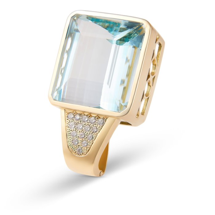 Preview of the first image of 18 kt. Gold, Yellow gold - Pendant - 37.50 ct Aquamarine - Diamonds.