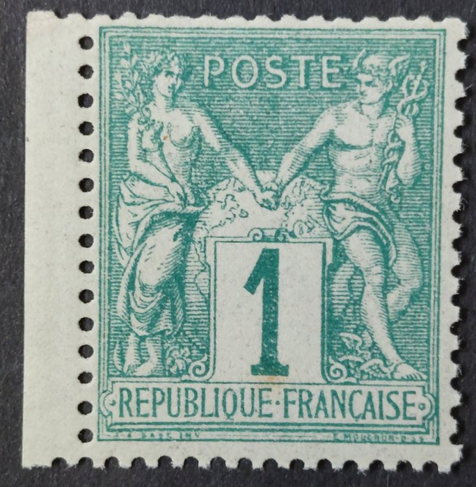 France 1876 - Sage, type I, N sous B, 1 c. vert - Yvert 61