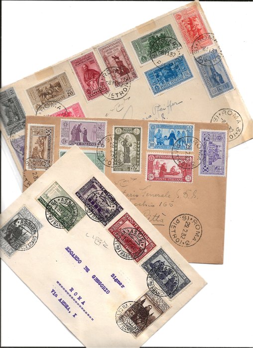 Königreich Italien 1926/1932 - 3 registered letters stamped with complete sets, not in tariff - Sassone S.63, S.59, S.40
